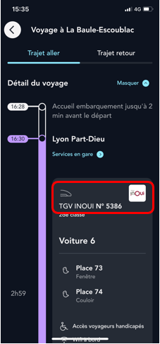 Visuel sur les noms des transporteurs affichés dans la rubrique "Billets" de l'application SNCF Connect
